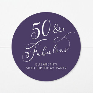 Pegatina Redonda 50 Fabuloso Cumpleaños 50 Morado