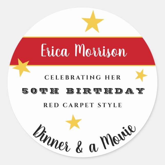 Pegatina Redonda 50 o cualquier Fiesta de cine y cena de cumpleaños (Anverso)