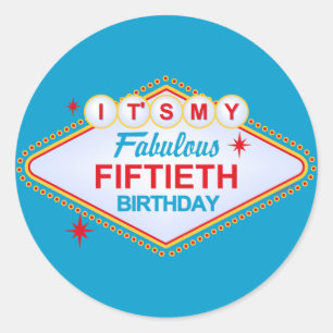 Pegatina Redonda 50.o cumpleaños de Las Vegas