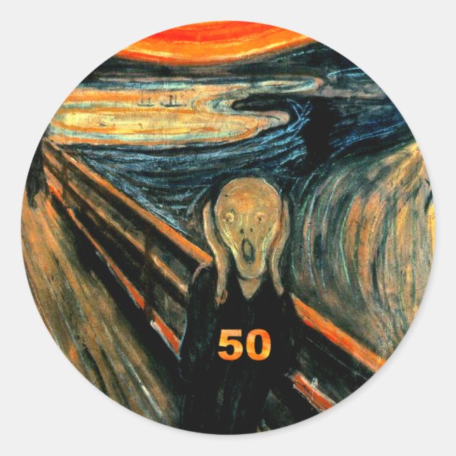 Pegatina Redonda 50... Regalos de cumpleaños, ¡El Grito 50! (Anverso)
