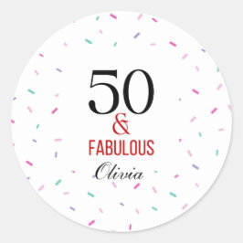 Pegatina Redonda 50 y fabulosa fiesta de cumpleaños colorido Confet