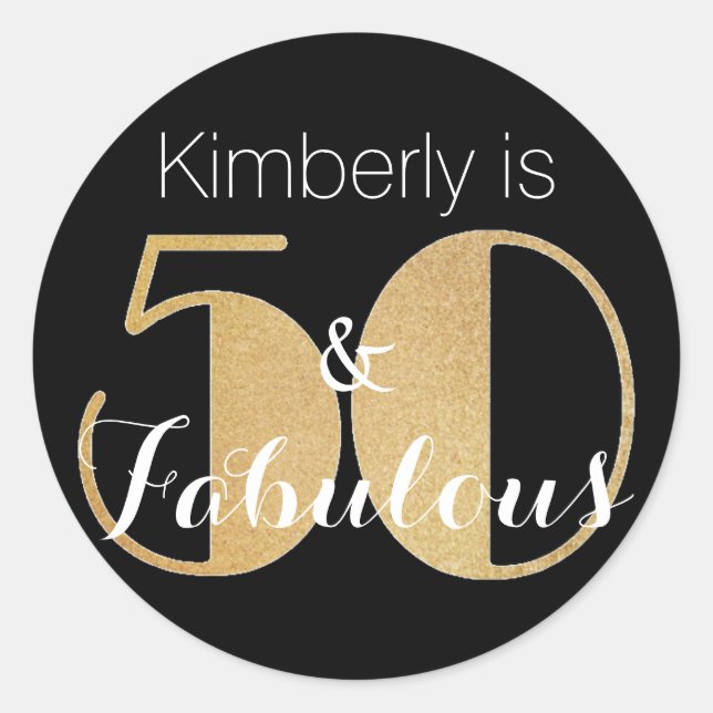 Pegatina Redonda 50 y fabulosa fiesta de cumpleaños personalizada d (Anverso)