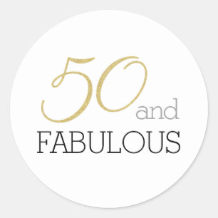 Pegatina Redonda 50 y fabulosa tipografía dorada y negra