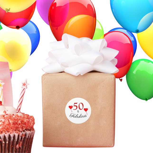 Pegatina Redonda 50 y fabulosa tipografía rojo 50 cumpleaños (Subido por el creador)