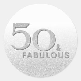 Pegatina Redonda 50 y fabuloso 50 cumpleaños Purpurina de plata