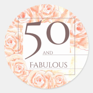 Pegatina Redonda 50 y Fabuloso color floral moderno Roses rosados m