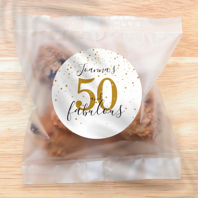 Pegatina Redonda 50 y Fabuloso cumpleaños Gold y Black Script (Subido por el creador)