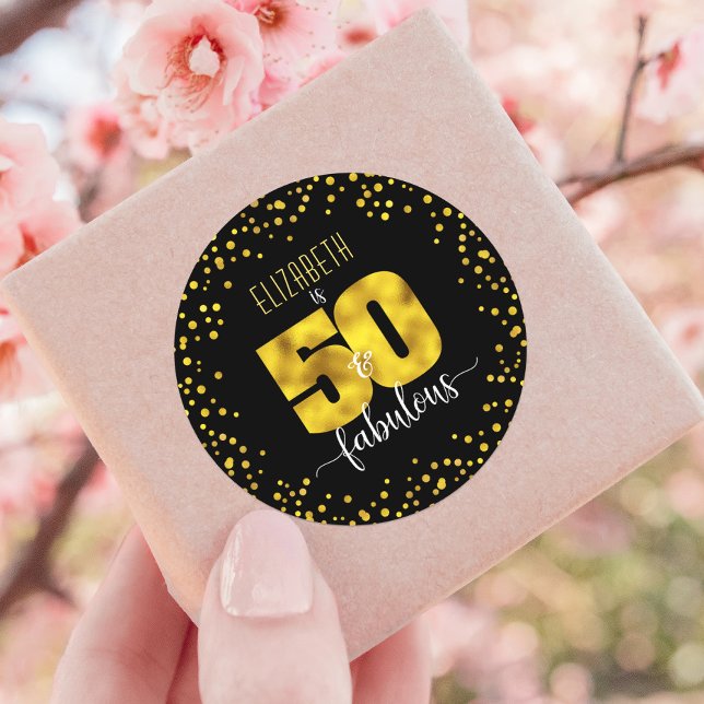 Pegatina Redonda 50 y fabuloso cumpleaños moda Relieve metalizado d (Subido por el creador)