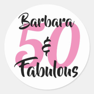 Pegatina Redonda 50 y fabuloso cumpleaños personalizado