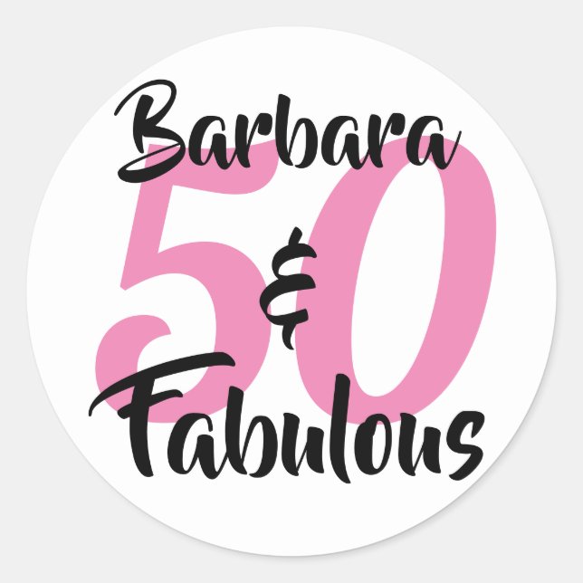 Pegatina Redonda 50 y fabuloso cumpleaños personalizado (Anverso)