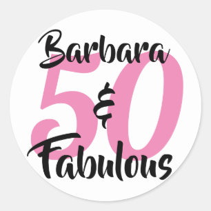 Pegatina Redonda 50 y fabuloso cumpleaños personalizado