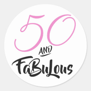 Pegatina Redonda 50 y Fabuloso Cumpleaños Personalizado Fiesta Rosa