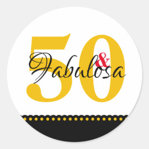 Pegatina Redonda 50 y fabuloso diseño moderno y amarillo
