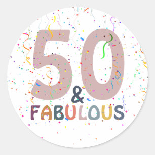 Pegatina Redonda 50 y fabuloso divertido confeti rosa tipografía de