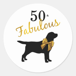 Pegatina Redonda 50 y fabuloso - Labrador negro 50º perro lindo
