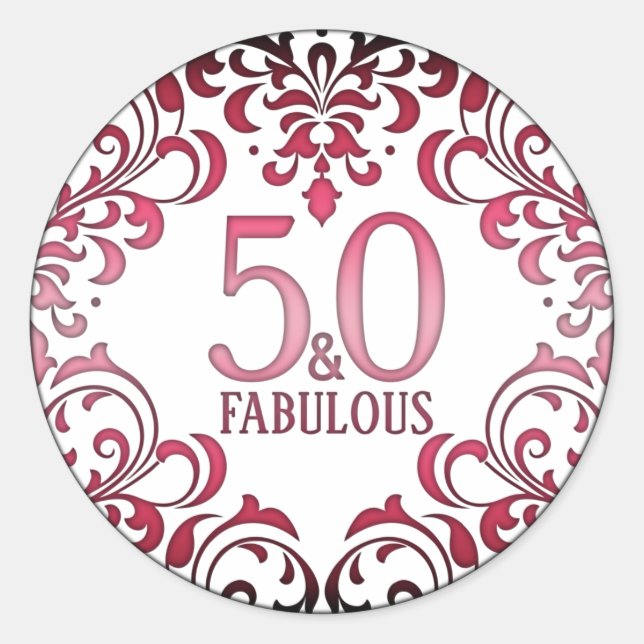 Pegatina Redonda 50 y fabuloso negro rosado 50 cumpleaños (Anverso)