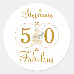 Pegatina Redonda 50 y fabuloso nombre personalizado 50 cumpleaños