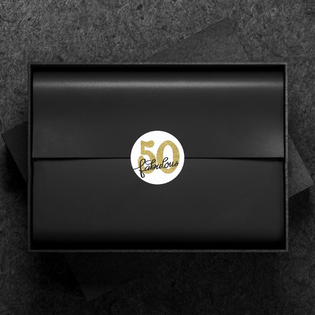 Pegatina Redonda 50 y fabuloso | Oro clásico negro y blanco (Subido por el creador)