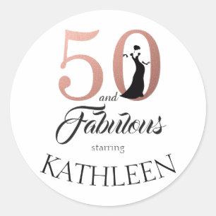 Pegatina Redonda 50 y fabuloso Rosa Gold Custom Name