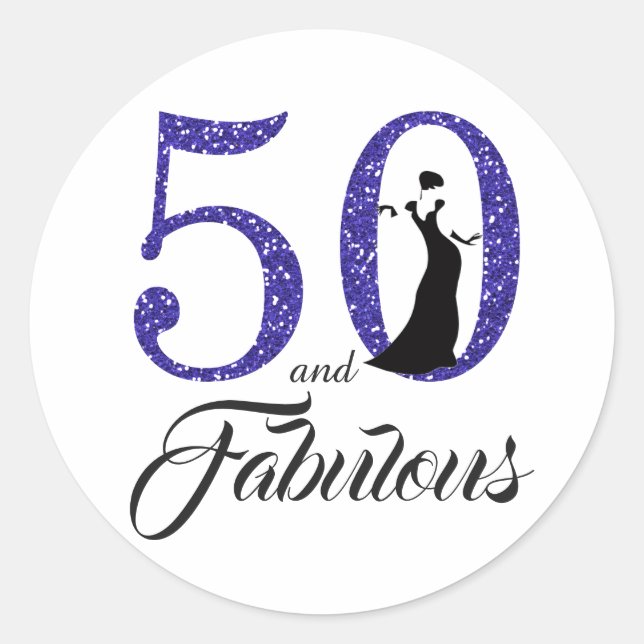 Pegatina Redonda 50 y fabuloso | Tipografía 50 cumpleaños (Anverso)