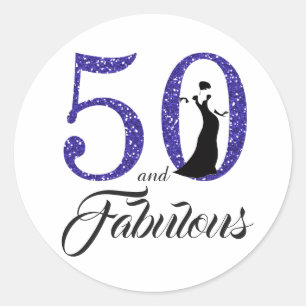 Pegatina Redonda 50 y fabuloso   Tipografía 50 cumpleaños