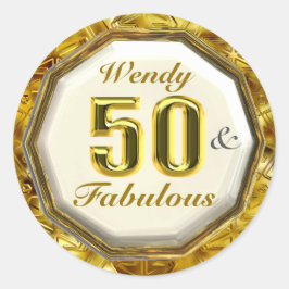 Pegatina Redonda 50 y fabulosos Pegatinas de cumpleaños de oro