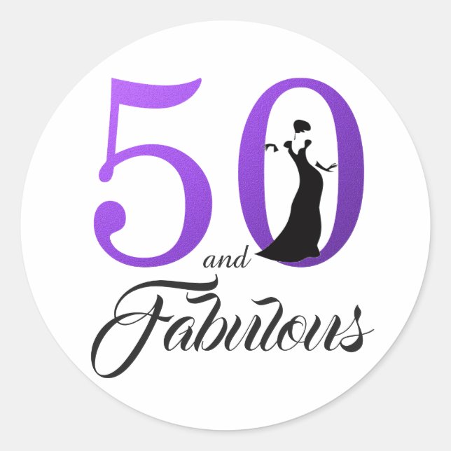 Pegatina Redonda 50 y Fabulous Purple | Tipografía 50 cumpleaños (Anverso)
