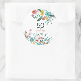 Pegatina Redonda 50 y una maravillosa y elegante acuarela floral ve