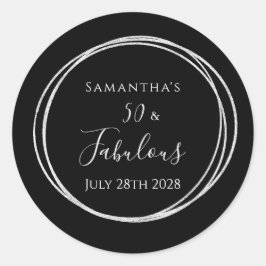 Pegatina Redonda 50th Birthday Black Silver 50 and Fabulous Party