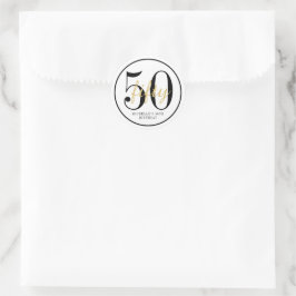 Pegatina Redonda 50th Birthday Party White Black Chic Round Favor