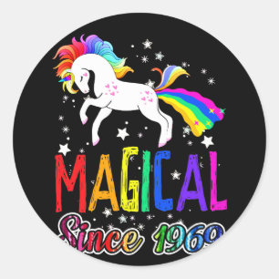 Pegatina Redonda 52.º Aniversario Mágico Farting Unicorn Rainbow 19