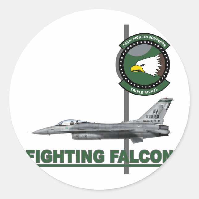 Pegatina Redonda 555º Escuadrón de Combate F-16C Bloque 40E (Anverso)