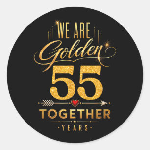 Pegatina Redonda 55 Aniversario de Bodas Casados Juntos de Oro