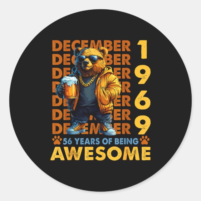 Pegatina Redonda 56th Birthday Bear Legends December 1969 56 Years  (Anverso)