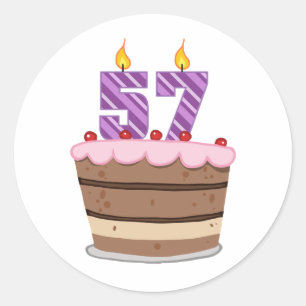 Pegatina Redonda 57 años en el pastel de cumpleaños
