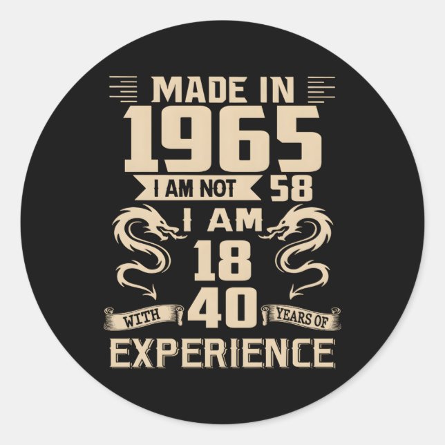 Pegatina Redonda 58.º Dragón Hecho En 1965 58 (Anverso)