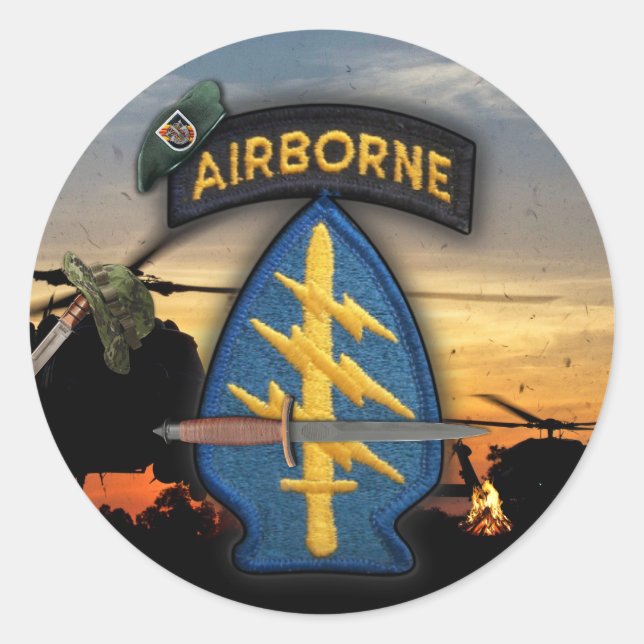 Pegatina Redonda 5.ª fuerza especial Green Berets lrrps nam (Anverso)