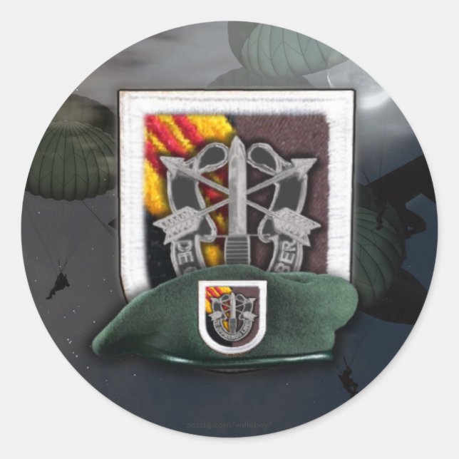 Pegatina Redonda 5.º Grupo de Fuerzas Especiales Berets Verdes Vete (Anverso)