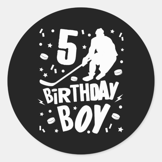 Pegatina Redonda 5.º Nacimiento Niños de Hockey sobre Hielo Fiesta  (Anverso)
