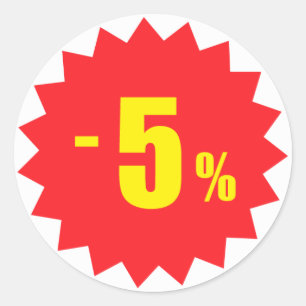 Pegatina Redonda 5% de descuento pegatinas, blanco y rojo