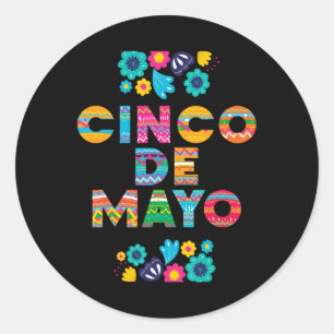 Pegatina Redonda 5 De Mayo Cinco De Mayo Sombrero Maraca