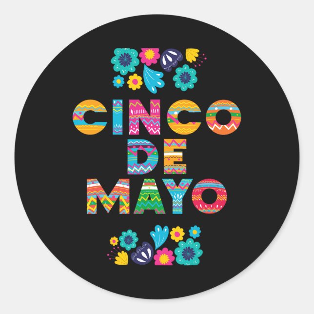 Pegatina Redonda 5 De Mayo Cinco De Mayo Sombrero Maraca (Anverso)