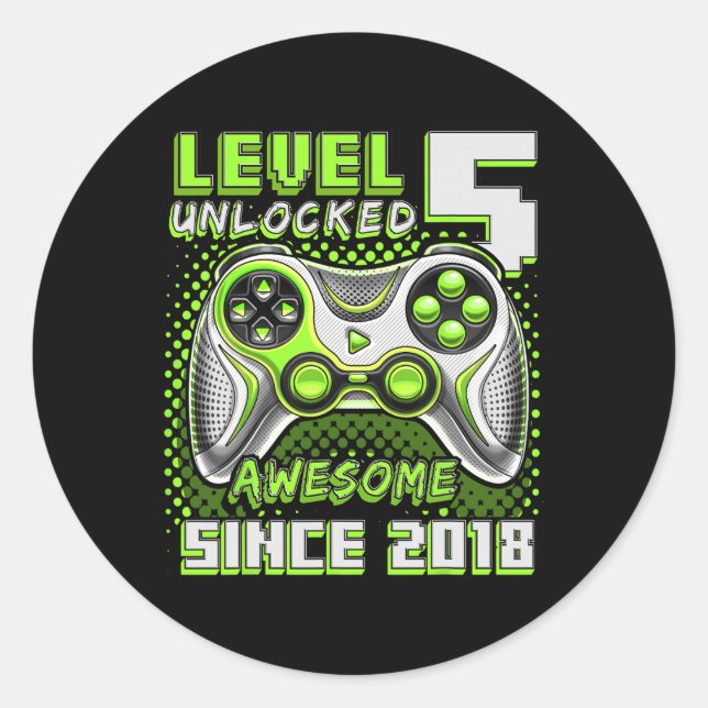 Pegatina Redonda 5 Desbloqueados Impresionantes Videojuegos 2018 5º (Anverso)