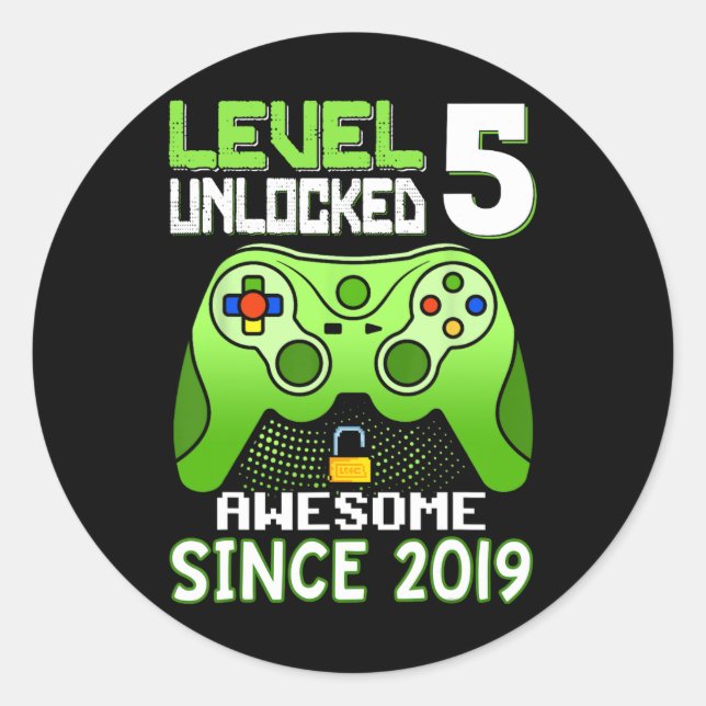 Pegatina Redonda 5 Desbloqueados Impresionantes Videojuegos 2019 5º (Anverso)
