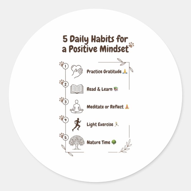 Pegatina Redonda ​5 Habits for a Brighter Mindset  (Anverso)