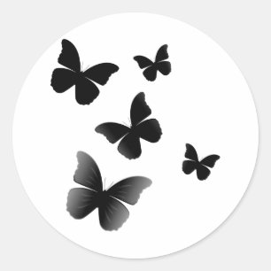 Pegatina Redonda 5 mariposas negras