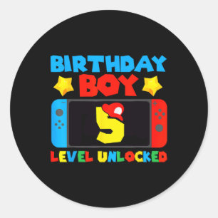 Pegatina Redonda 5 videojuego desbloqueado 5º jugador de cumpleaños