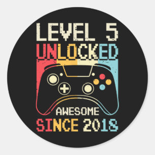 Pegatina Redonda 5 Videojuego desbloqueado 5º Jugador de cumpleaños