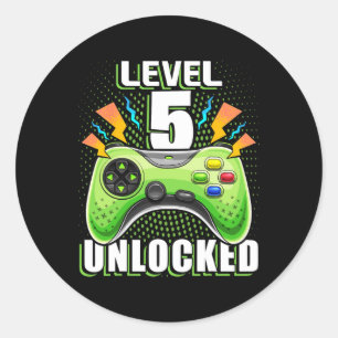 Pegatina Redonda 5 Videojuego desbloqueado 5º Jugador de cumpleaños