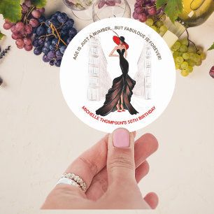 Pegatina Redonda 5O Y FABULOSA ELEGANTE MODA Cumpleaños DE LAS MUJE